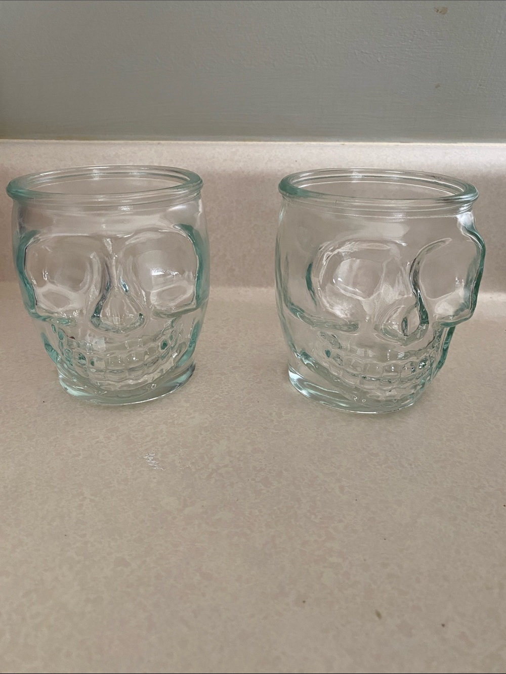 Source Unknown Clear Skull Glass Tumblers - Light Aqua Tint, Set of 2